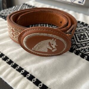 Stylish Brown Leather Belt with Embroidered Design